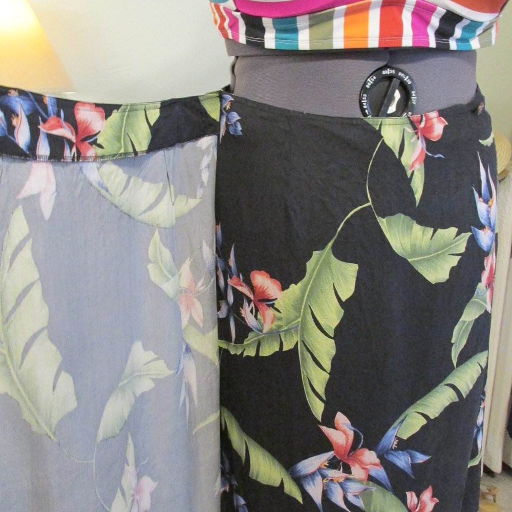 Silk Tropical Faux Wrap Skirt - Picture 3 of 4